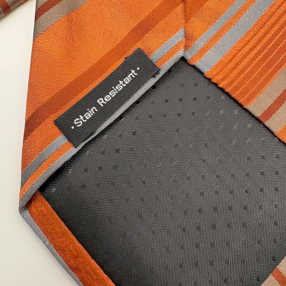 Van Heusen Mens Orange Striped Silk Necktie Stain Resistant 60 Inch Length - Picture 6 of 7
